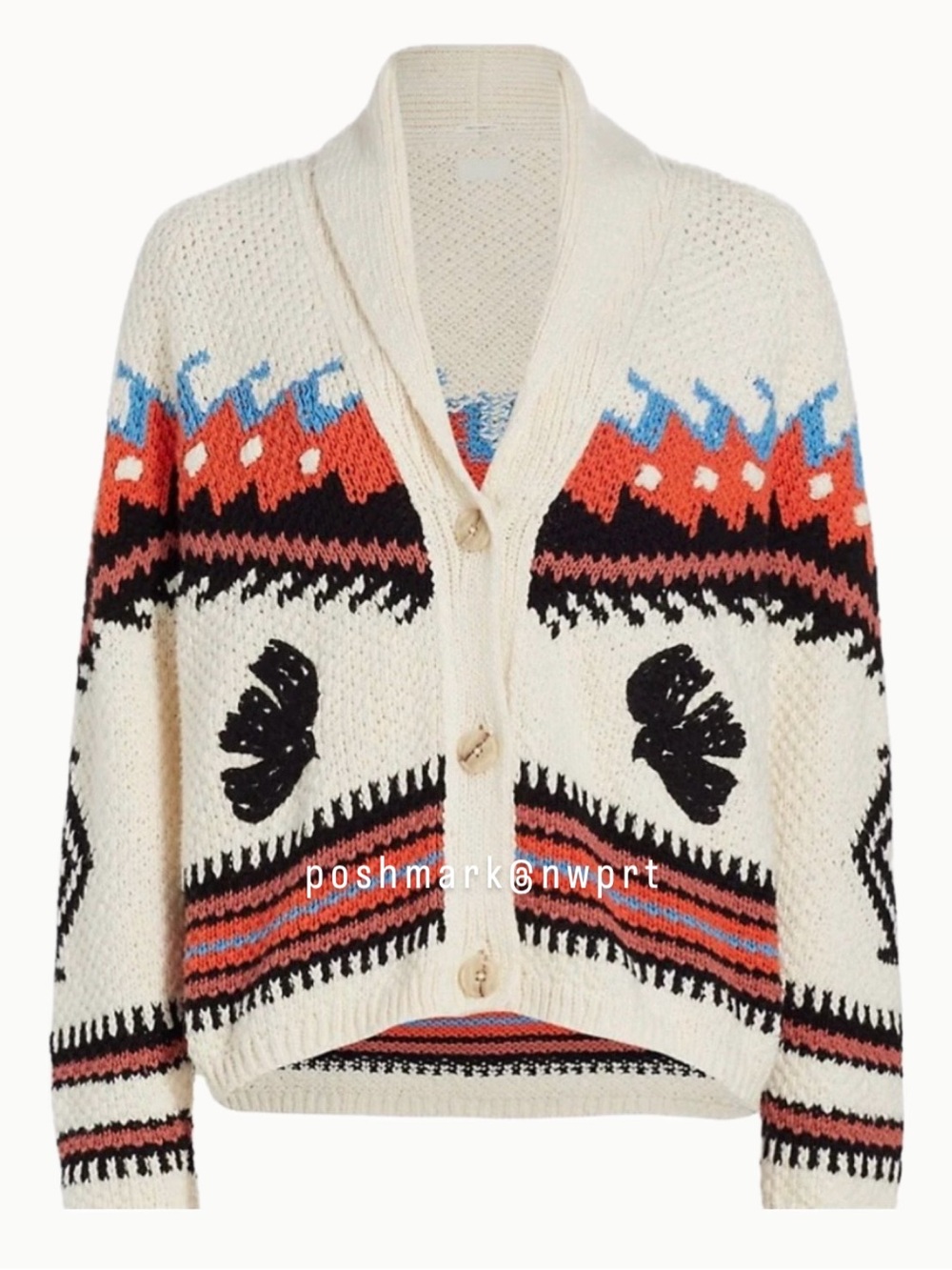 MOTHER De Gaulle Shawl Collar Cotton Knit Cardigan Sweater XS Cream White Boho - Picture 4 of 14